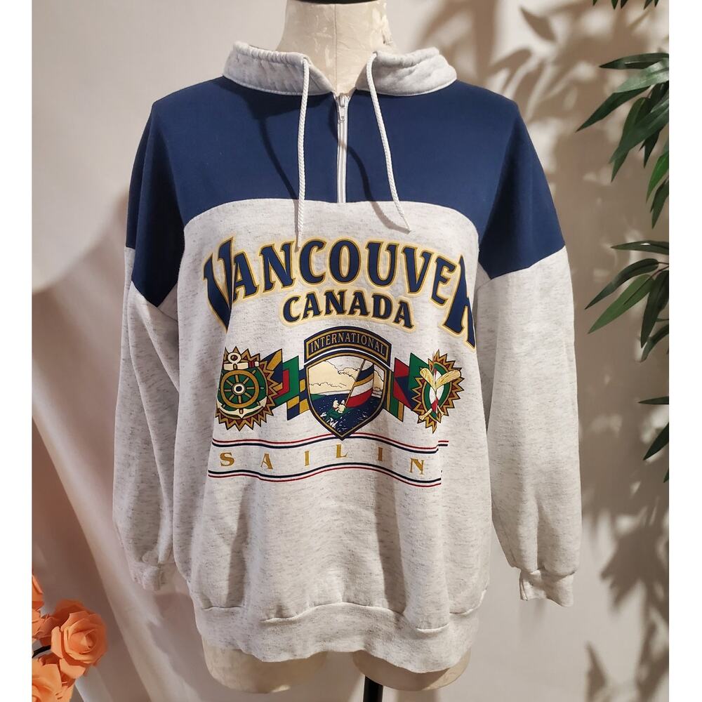 Vtg 80s 90s Vancouver Canada Sailing 1/4 Zip Pullover Sweatshirt Women M Coastal